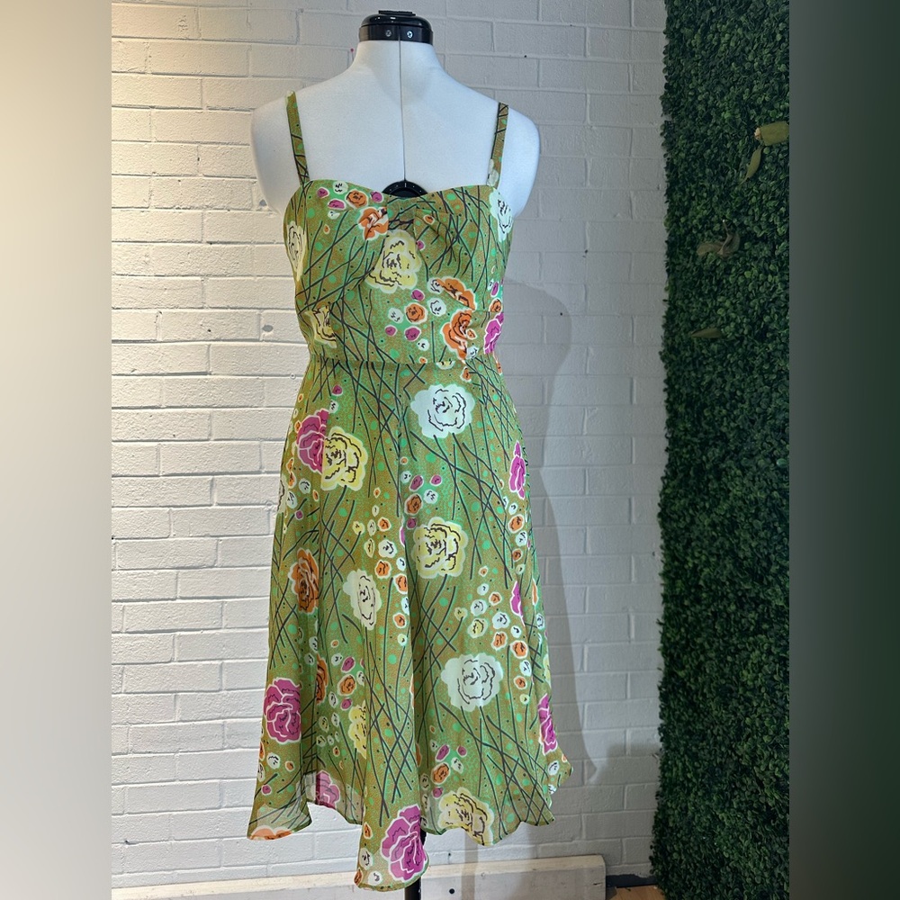 NWT silk Girls from savoy Anthropologie dress women’s green sz 4 floral